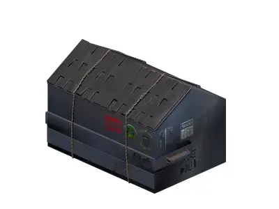 Blue outdoor street garbage container with chains Low-poly 3D model