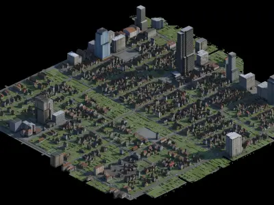  City Cityscape Landscape Urban Block Street Architectural 01 Low-poly 3D model