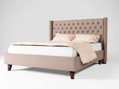  Upholstered Platform King Size Bed for Bedroom Low-poly 3D model