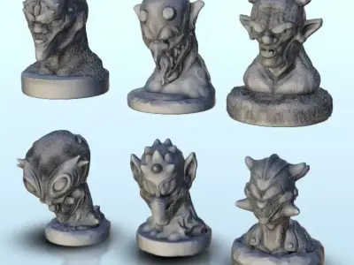 Set of six alien creatures busts 13 - Future Sci-Fi SF Post apoc 3D print model