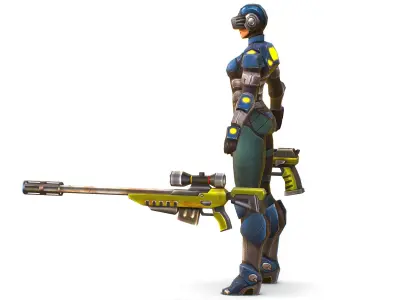 Sci-Fi Woman Cyborg Drone Sniper Soldier Low-poly 3D model