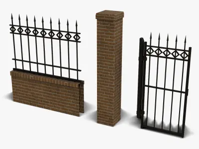 Modular Fence Pack PBR Low-poly 3D model