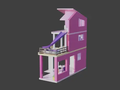 Toy Barbie Home  3D Model Free low-poly 3D model