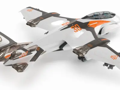  Futuristic Military Fighter Jet White Rigged for Cinema 4D 