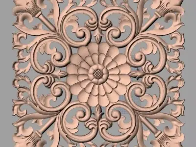 European style flower 3D relief STL Model for cnc engraving E075 3D model