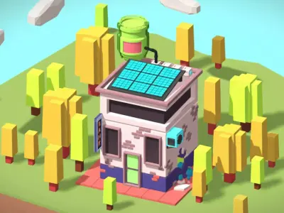 Bank With Broken Wall - Low Poly Model - Hyper Casual Scene Free low-poly 3D model