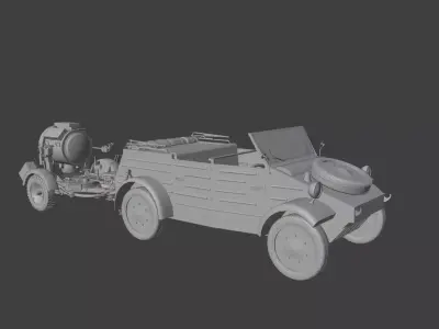 Flak Sw 36  Flakscheinwerfer with Kubelwagen 3D model