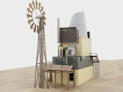 Sci Fi Industrial Post Apocalyptic outdoor building on desert 3D model