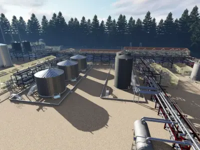 factory oil refinery in middle of forest 3D model