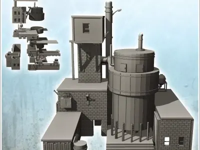 Brick industrial plant with large tank and elevated cabin 20 - M 3D print model