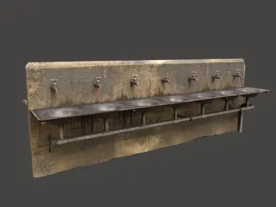 Abandoned Multiple Drinking water Taps and Sinks-Double-Sided- 3D model