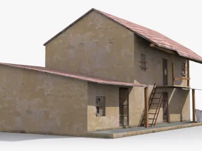 Slum d old house with roof Low-poly 3D model