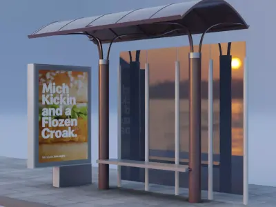 Brasilia Bus Stop Shelter HQ Game Ready Low Poly Low-poly 3D model