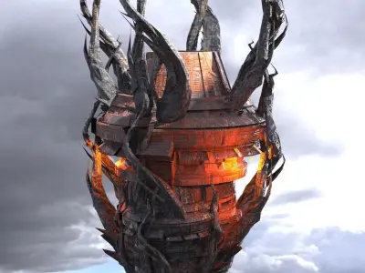 Winter Dagon sci fi cult Tower  Low-poly 3D model