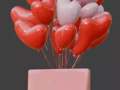 Valentine s Heart Balloon Gift Box Low-poly 3D model