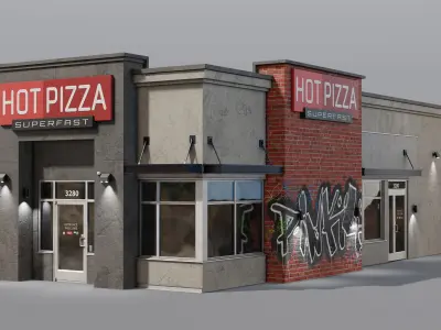 Urban Building - Pizza Restaurant Low-poly 3D model