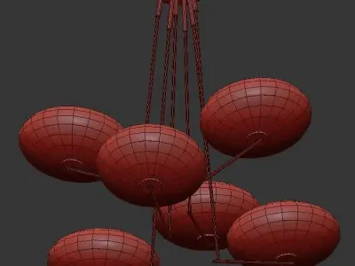 Halfway six light chandelier in brass with glass globes 3D model