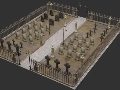 Graveyard-Cemetery cemetery with statues and gravestones Low-poly 3D model