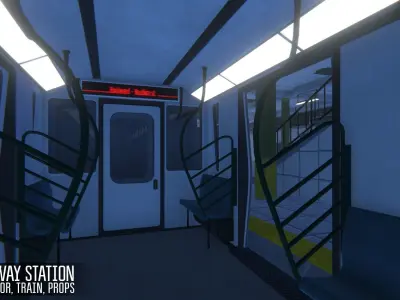Subway station -  train and props Low-poly 3D model