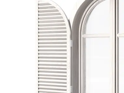 Wooden arch window with shutters V3  3D model
