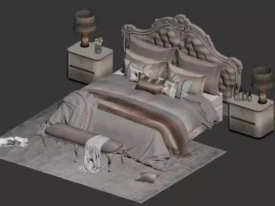 French luxury double bed Low-poly 3D model