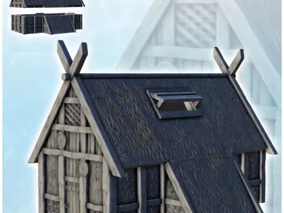 Viking building with large thatched roof and roof window 8 3D print model