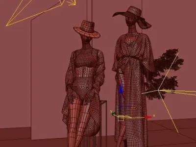 Summer Shop front with female mannequin 3D model