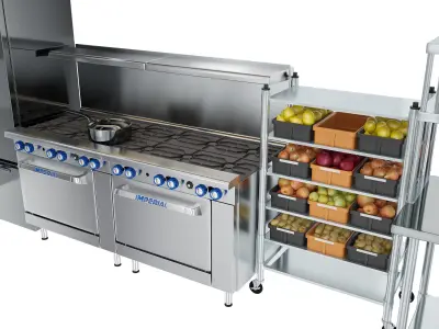 Restaurant cafe kitchen equipment with utensils 3D model