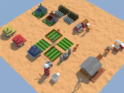 Low Poly Farm Complex Low-poly 3D model