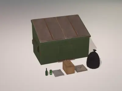 Stylized Low Poly Dumpster with garbage Low-poly 3D model