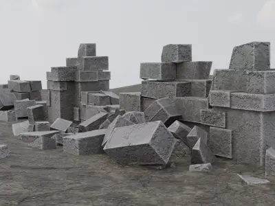 Ruined Brick Wall Low-poly 3D model