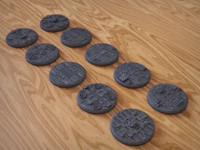 PACK 1 - 10 SCIFI MINIATURE BASES 50mm 3D Print Ready  3D print model