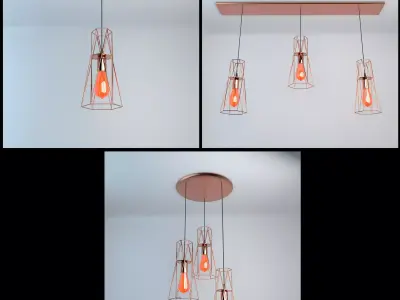 Pack of lamps with vintage bulb Low-poly 3D model