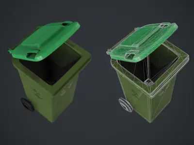 Old Green Recycle bin Low-poly 3D model