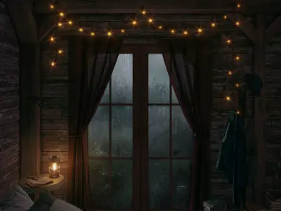 Rain on glass bedroom 3D model