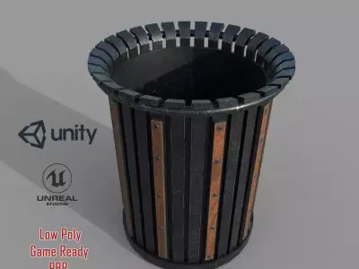 PBR Black Metal Trashbin Low-poly 3D model