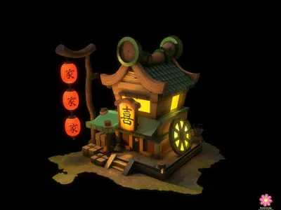 Game Ready Chinese Food Court Low-poly 3D model