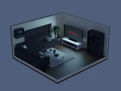Isometric Living Room Free low-poly 3D model