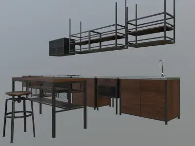 Industrial Kitchen Set Low-poly 3D model