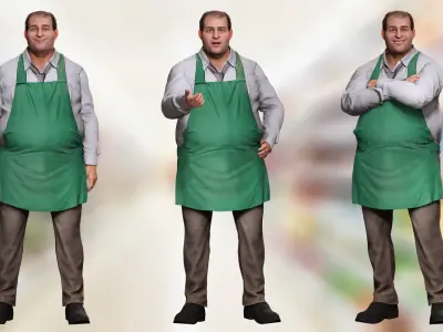 3D High-Quality 3D Worker with Apron Rigged Game-Ready Low-poly 3D model