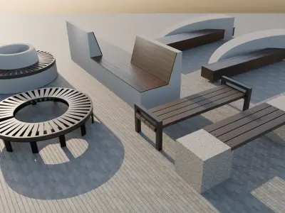 Outdoor park long chairs set 3D model