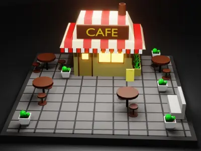 lowpoly coffee shop Low-poly 3D model