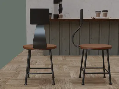 Coffee Shop Chair and Table Low-poly 3D model