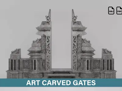 Javanese and Balinese art carved gates Low-poly 3D model