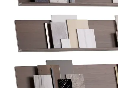 Shelves with compositions of samples of finishing materials 3D model