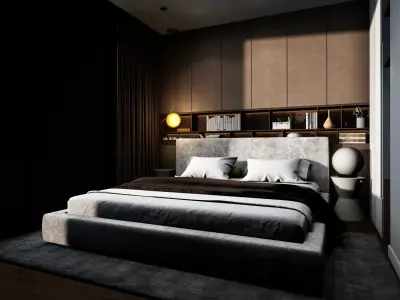 Bedroom Modern With Wood Floors And Window 3D Model 3D model