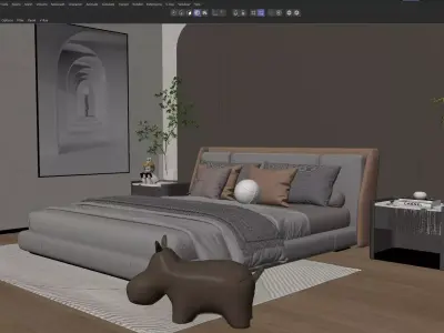 Warm Minimal Master Suite - Upholstered Bed 3D model