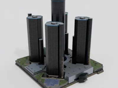 Renaissance Center with Detroit Marriott modern buildings 3D model