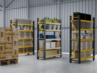 Industrial Warehouse Storage Shelving Set Low-poly 3D model