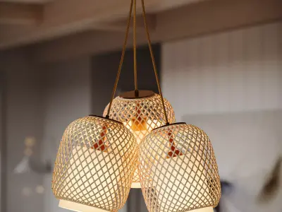 Rattan Bamboo Floor Lamp  Modern Wicker Standing Lamp 3D model